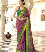 Rani pink printed brasso saree with blouse