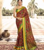 Red printed brasso saree with blouse