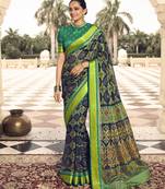 Navy blue printed brasso saree with blouse
