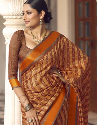 Mustard printed brasso saree with blouse 2