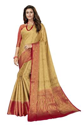 Beige woven jacquard saree with blouse 1