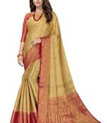 Beige woven jacquard saree with blouse