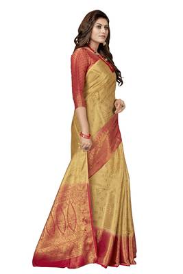 Beige woven jacquard saree with blouse 2