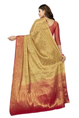 Beige woven jacquard saree with blouse 4