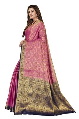 Pink woven jacquard saree with blouse 5