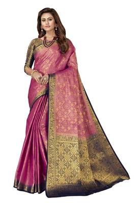 Pink woven jacquard saree with blouse 1