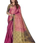 Pink woven jacquard saree with blouse