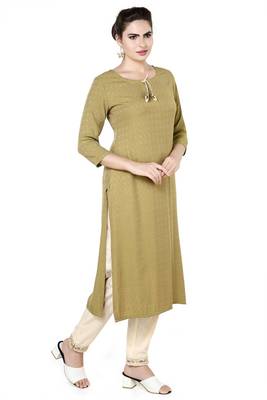 Dark-green plain rayon party-wear-kurtis 2