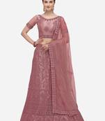 Lavender embroidered net unstitched lehenga