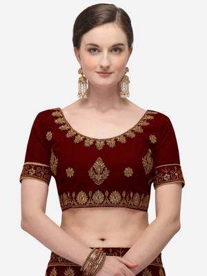 Maroon embroidered net unstitched lehenga 3