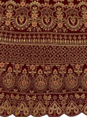 Maroon embroidered net unstitched lehenga 4