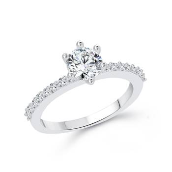 Solitaire Diamond Studded Rhodium Plated Brass Ring for Women and Girls 1