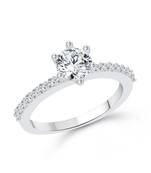 Solitaire Diamond Studded Rhodium Plated Brass Ring for Women and Girls