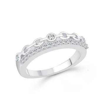 Chain design Diamond Studded Rhodium Plated Brass Ring for Women and Girls 1