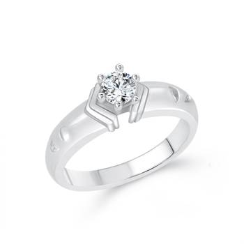 Single Solitaire Rhodium Plated Brass Ring for Women and Girls 1
