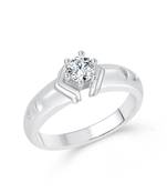 Single Solitaire Rhodium Plated Brass Ring for Women and Girls