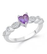 Purple Heart Diamond Studded Rhodium Plated Brass Ring for Women and Girls