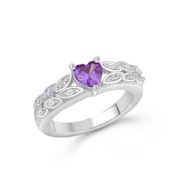 Purple Heart Diamond Studded Rhodium Plated Brass Ring for Women and Girls 1
