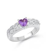 Purple Heart Diamond Studded Rhodium Plated Brass Ring for Women and Girls