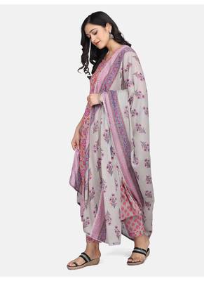 Grey Floral Printed Kurta With Pant And Dupatta 6