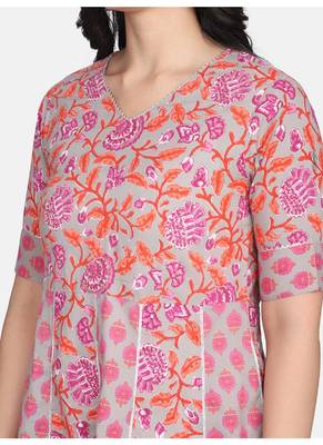 Grey Floral Printed Kurta With Pant And Dupatta 8
