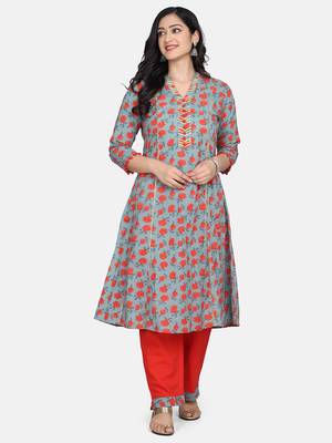 Green Floral Printed Kurta With Pant And Dupatta 12