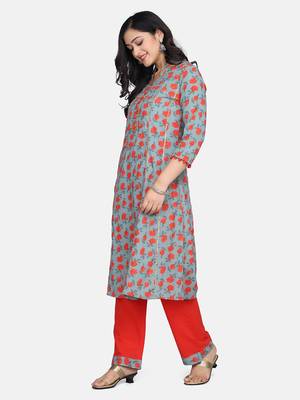 Green Floral Printed Kurta With Pant And Dupatta 13