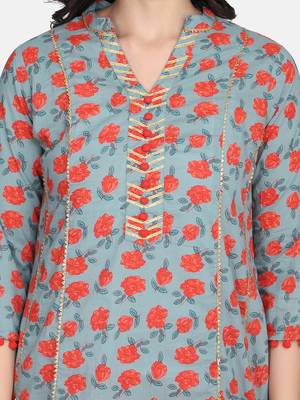 Green Floral Printed Kurta With Pant And Dupatta 14
