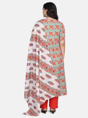 Yellow Floral Printed Kurta With Pant And Dupatta 5