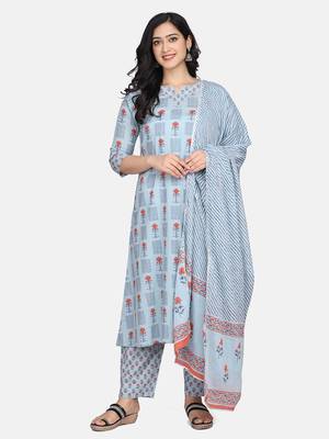 Blue Printed Kurta With Pant And Dupatta 6