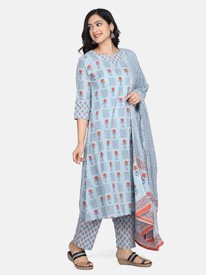 Blue Printed Kurta With Pant And Dupatta 11