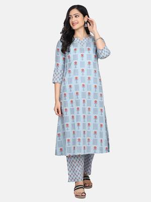 Blue Printed Kurta With Pant And Dupatta 12