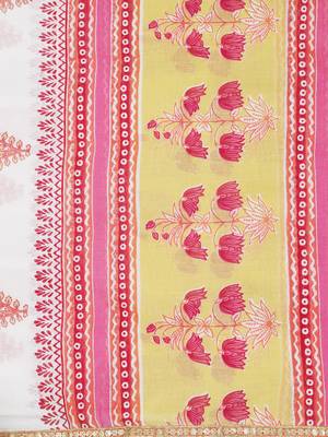Yellow Floral Printed Kurta With Pant And Dupatta 10