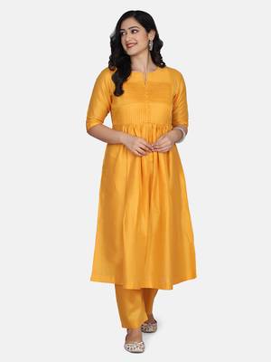 Mustard Solid Kurta With Pant And Chandheri Dupatta 11