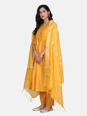Mustard Solid Kurta With Pant And Chandheri Dupatta 13