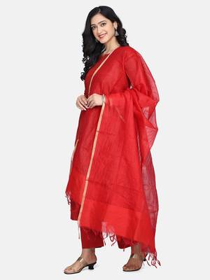 Red Solid Kurta With Pant And Chandheri Dupatta 7