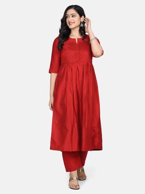 Red Solid Kurta With Pant And Chandheri Dupatta 12