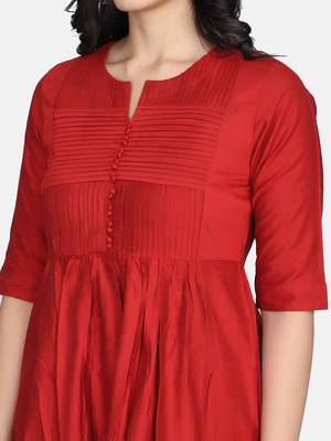 Red Solid Kurta With Pant And Chandheri Dupatta 14