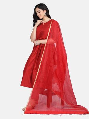 Red Solid Kurta With Pant And Chandheri Dupatta 16