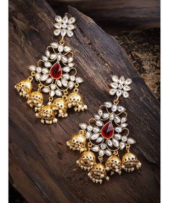 Red kundan Yellow Gold Alloy   Pair of Earring 3