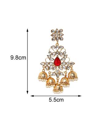 Red kundan Yellow Gold Alloy   Pair of Earring 5