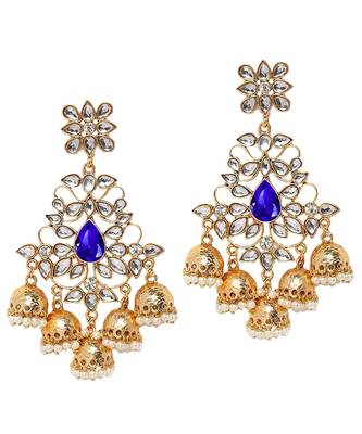 Blue kundan Yellow Gold Alloy   Pair of Earring 1