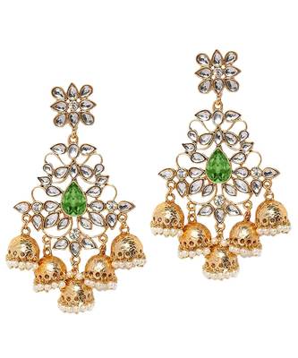 Green kundan Yellow Gold Alloy   Pair of Earring 1