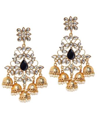 Black kundan Yellow Gold Alloy   Pair of Earring 1