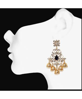 Black kundan Yellow Gold Alloy   Pair of Earring 2