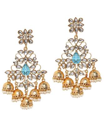 Blue kundan Yellow Gold Alloy   Pair of Earring 1
