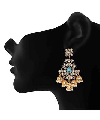 Blue kundan Yellow Gold Alloy   Pair of Earring 2