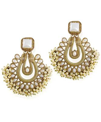 White kundan Yellow Gold Alloy   Pair of Earring 1