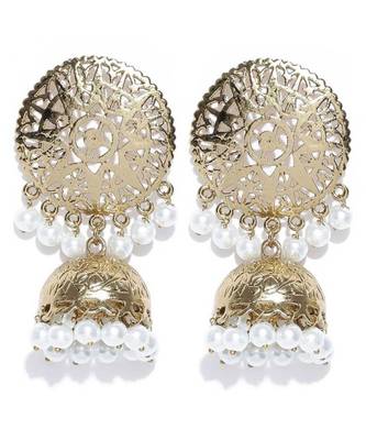 White kundan Yellow Gold Alloy   Pair of Earring 1