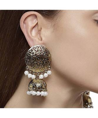 White kundan Yellow Gold Alloy   Pair of Earring 2